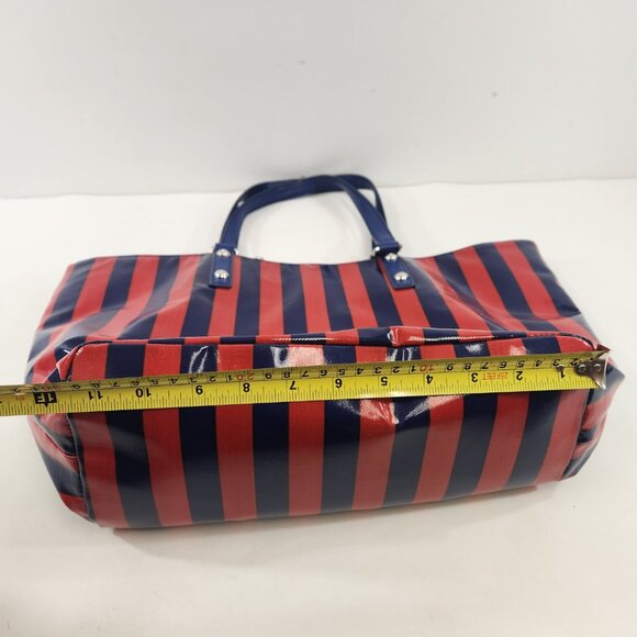 DKNY Striped Tote Red Blue Donna Karan New York Purse Bag Vinyl - Picture 11 of 14